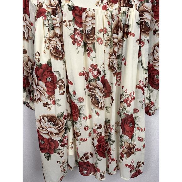 Shein Curve Women's Cream Floral Dress Long Sheer Balloon Sleeve Romantic 4X - Picture 4 of 7